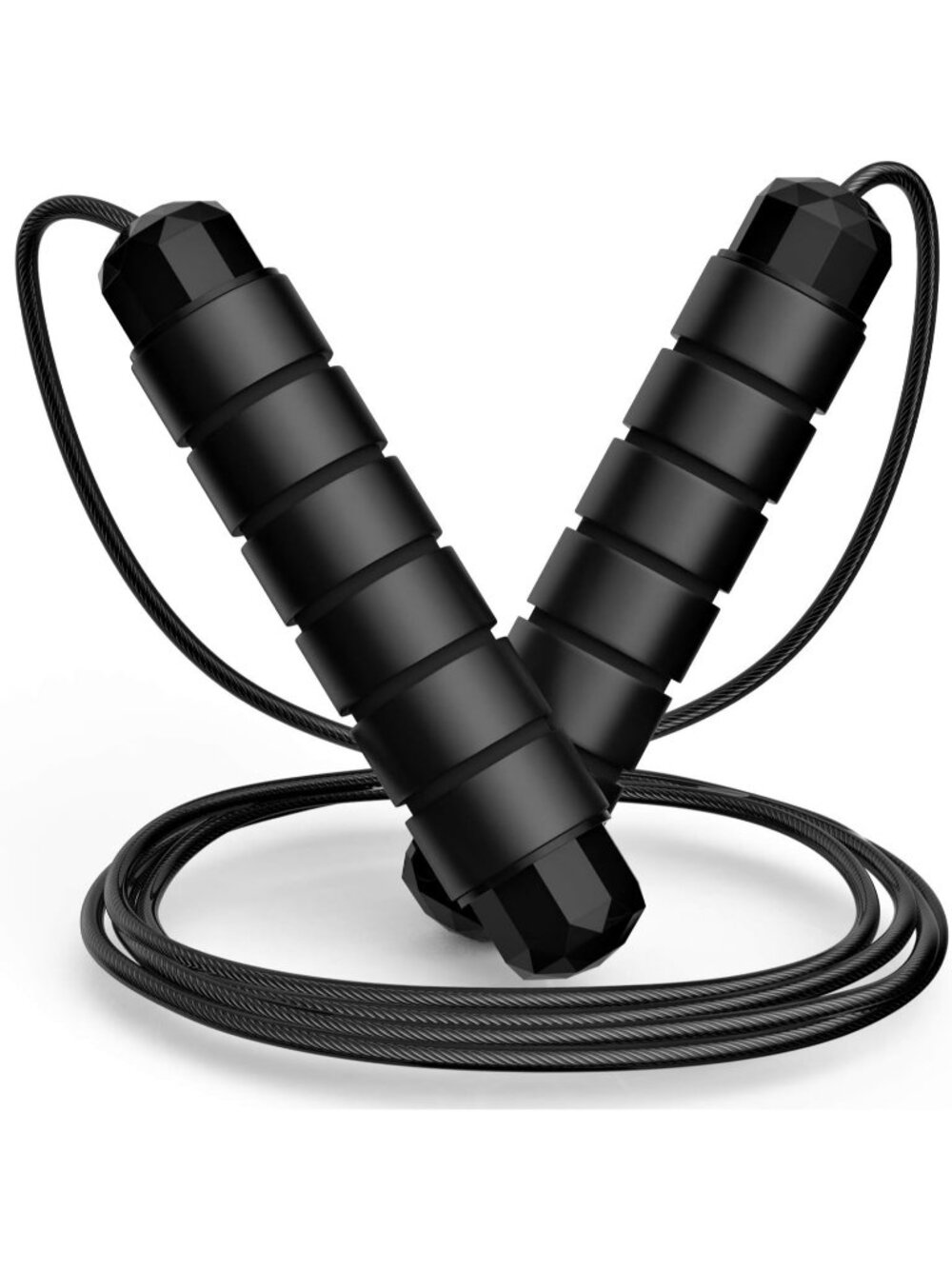 Speed Black Jump Rope Adjustable Tangle Free Cable Foam Handles Workout